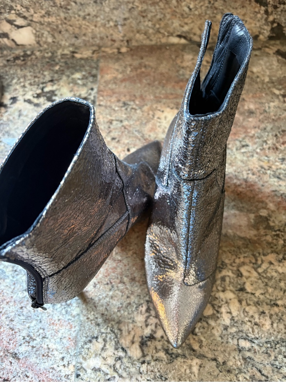 Free People Metallic Silver Pointed Ankle Booties